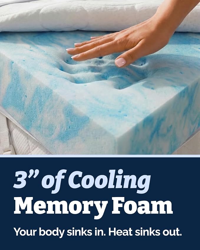 Mattress Topper - 3 Inch Memory Foam Mattress Topper with Cover - Twin | Cooling Cover for Hot Sleepers, Plush, Thick & Comfy, Pain & Pressure Relief, Mattress Pad with Straps & Washable Cover