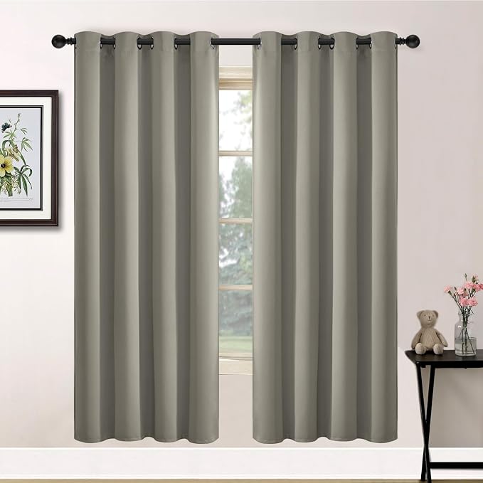 Yakamok Room Darkening Curtains 52x72 inch Length Taupe-Living Room | 2 panels,grommet blackout window treatment,thermal insulated,light blocking drapes,privacy protection,bedroom dining room