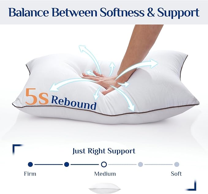 JOLLYVOGUE Pillows Standard Size Set of 4, Cooling Standard Pillow with Oeko-Tex Certified Down Alternative Filling for Side, Back, and Stomach Sleepers, Hotel Collection