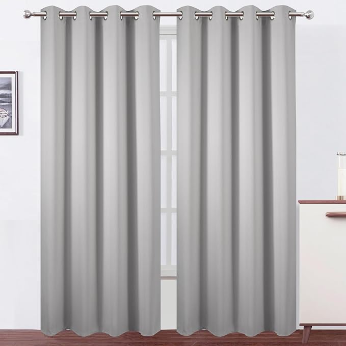 Blackout Curtains 52 x 90 Inch Long Light Grey Curtains Set of 2 Panels Room Darkening Curtains for Bedroom and Living Room