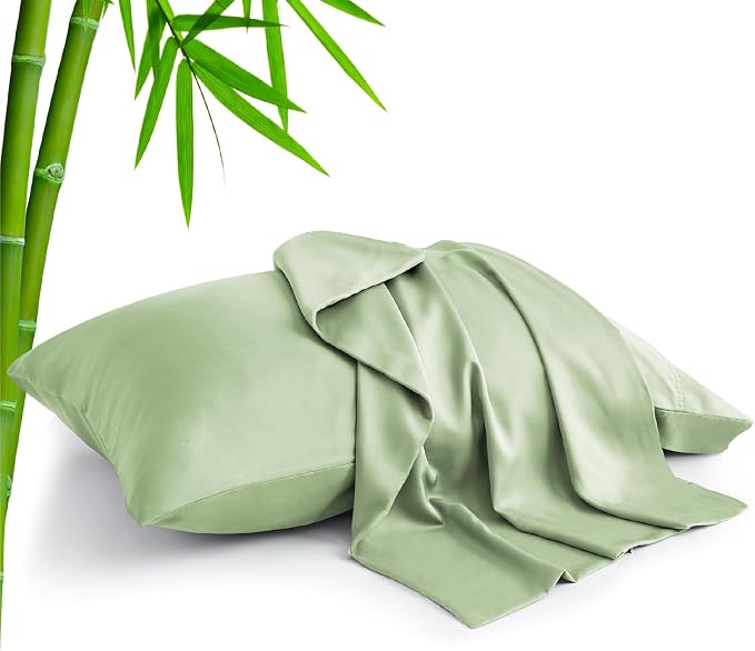 BEDELITE Pillow Cases Standard Size 2Pcs, Rayon from Bamboo, Sage Green | Cooling and Breathable Pillow Cover for Hot Sleepers & Night Sweats, Silky Soft Cozy, Envelope Closure, 20"x26"