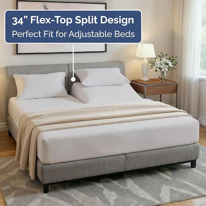 Flex Top Split Head King 4 Piece Sheet Set - Soft & Breathable - Light Grey | Cooling Bed Sheets Set, Hotel Luxury Bedding for Women & Men with Deep Pockets, Wrinkle Free & Fade Resistant, Oeko-Tex
