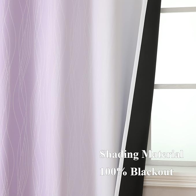 Lilac and Greyish White Ombre Blackout Curtains for Bedroom 45 Inch Long | Estelar Textiler Room Darkening Gradient Living Room Curtains,Thermal Insulated,Light Blocking Grommet Drapes,52x45,2 Panels