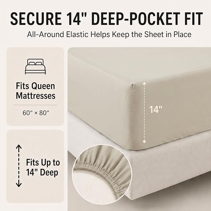 Queen Comforter Set Oatmeal - 7 Pieces Bed in a Bag | OEKO-TEX Certified, All-Season, Bedroom, Guest Room, Down-Alternative Comforter + Flat & Fitted Sheets + 4 Pillowcases