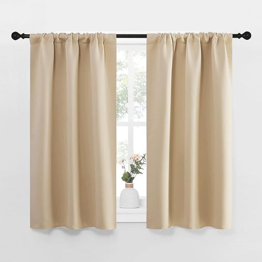 NICETOWN Biscotti Beige Blackout Curtains for Window 29" w x 40" L 2 Panels | Home Decoration Light Noise Reducing Room Darkening Thermal Insulated Draperies with Rod Pocket Top, Light Blocking Decor