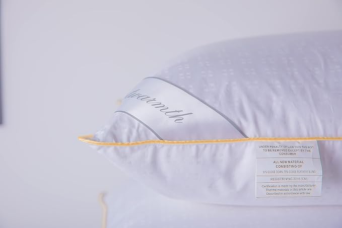 King Goose Down Feather Soft Pillows One Pillow 100% Cotton Supportive Cool Bed Pillows for Back Side Stomach Sleepers