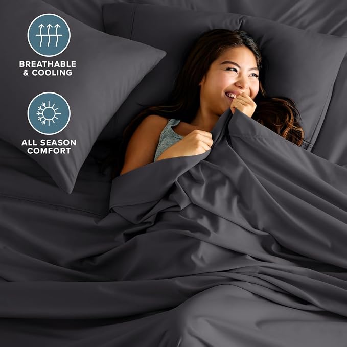 Bare Home Full XL Sheet Set - 1800 Ultra-Soft (Full XL, Forged Iron Grey) | Deep Pockets 6 to 15 Inches, Breathable, Hypoallergenic, Hotel Luxury, Easy Fit, Soft, All-Season