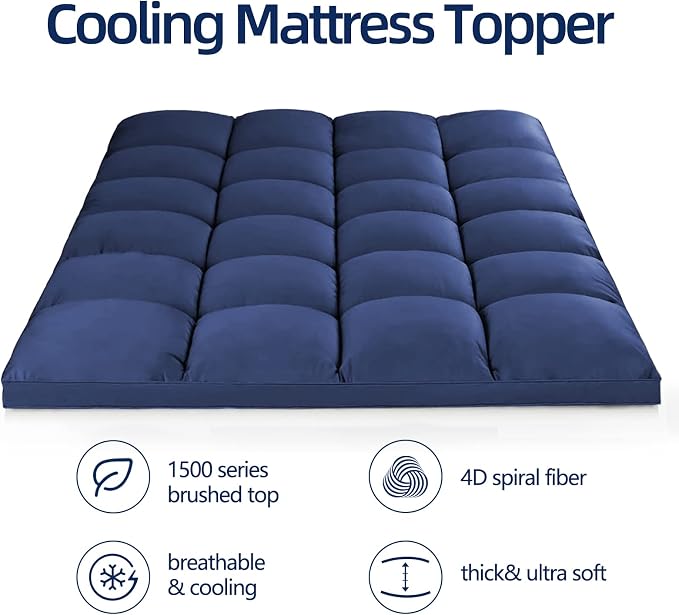 CHOPINMOON Twin XL Mattress Topper for Back Pain, Thick Mattress Pad Cover | Plush Pillow Top Mattress Topper, Breathable Soft Bed Topper with 8-21”Deep Elastic Pocket, Cooling for Hot Sleepers, Navy