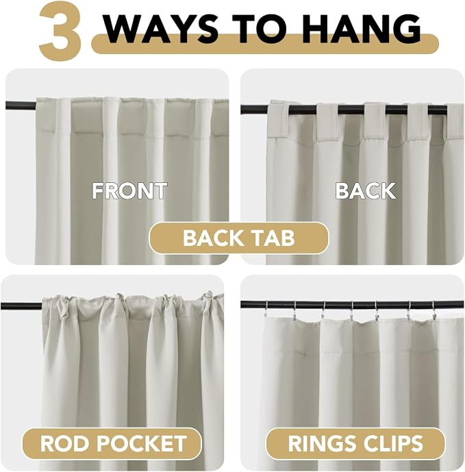 H.VERSAILTEX Blackout Curtains Thermal Insulated Window Treatment Panels Room Darkening Blackout Drapes for Living Room Back Tab/Rod Pocket Bedroom Draperies, 52 x 96 Inch, Ivory/Cream,2 Panels