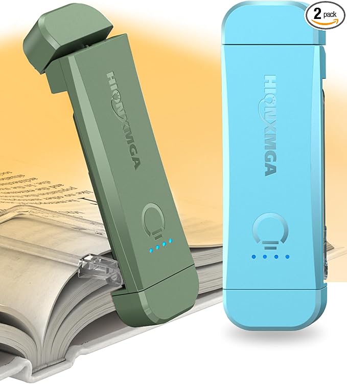 HIONXMGA 2-Pack,Rechargeable Book Lights for Reading in Bed,Green+Blue | 3 Amber Colors,Stepless Dimming,Eye-Caring Mode,Up to 100H Runtime,USB Charging,Women Book Lovers,Christmas,Book Accessories
