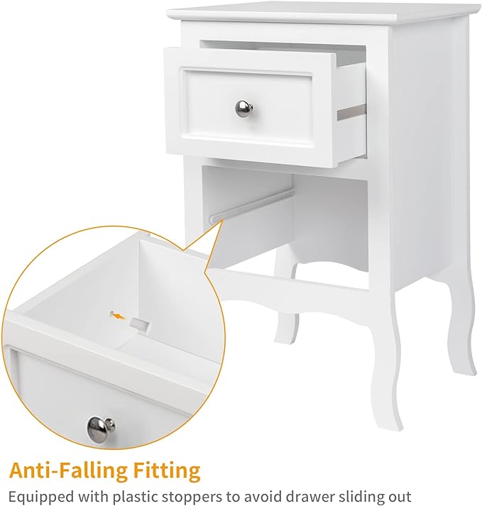 Bonnlo White Nightstand Set of 2, Nightstands with 2 Drawers, Bed Side Table/Night Stand, Small Nightstand for Bedroom, Small Spaces, College Dorm, Kids’ Room, Living Room, Wood, 16W x 12D x 24H