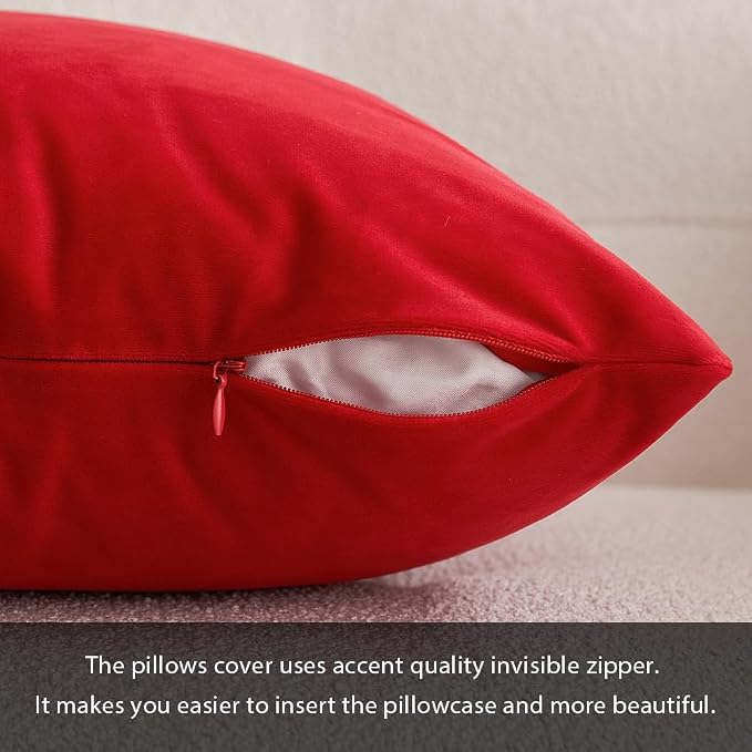MIULEE 12x20 Inch Lumbar Velvet Throw Pillow Covers Bright Red | Pack of 2 Soft Solid Decorative Pillow Covers, Modern Luxury Home Decor, for Chair Couch Sofa Bedroom Livingroom