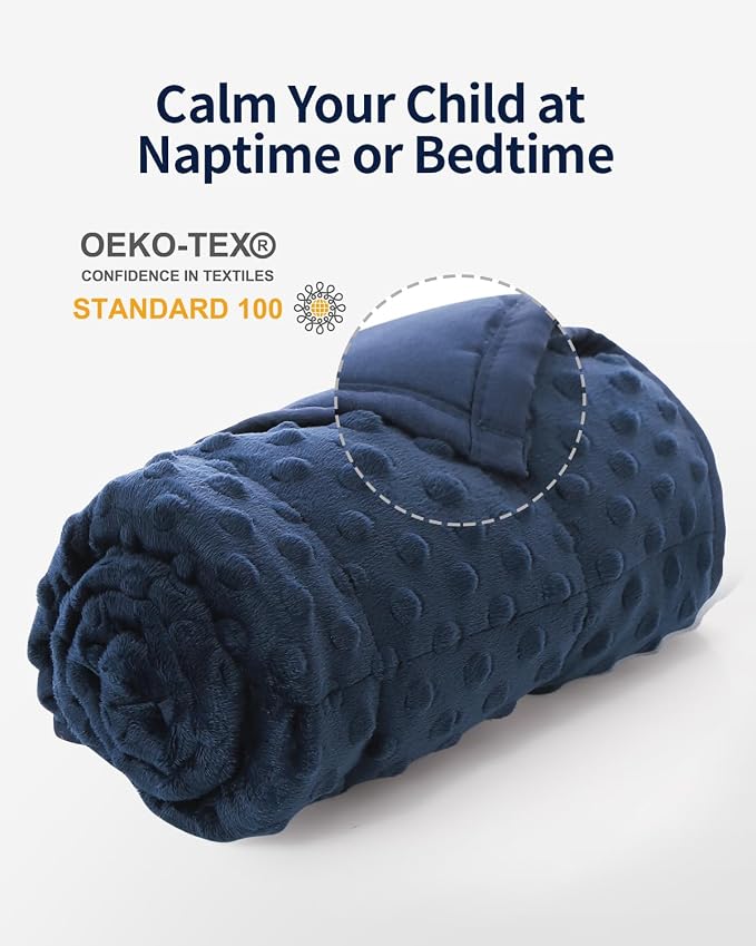Mr. Sandman Weighted Blanket for Sleeping 7 lbs, 41 x 60 Inches | Soft Cooling Minky Dots; Machine Washable; Glass Bead Filling; Weighted Blanket for School and Home; Navy Blue