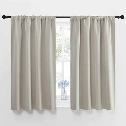 NICETOWN Blackout Curtains for Living Curtains, Room Darkening Window Curtain Panels, Easy-Care Solid Thermal Insulated Draperies/Drapes for Daughter Room (Natural, 2 Panels, 42 by 48)