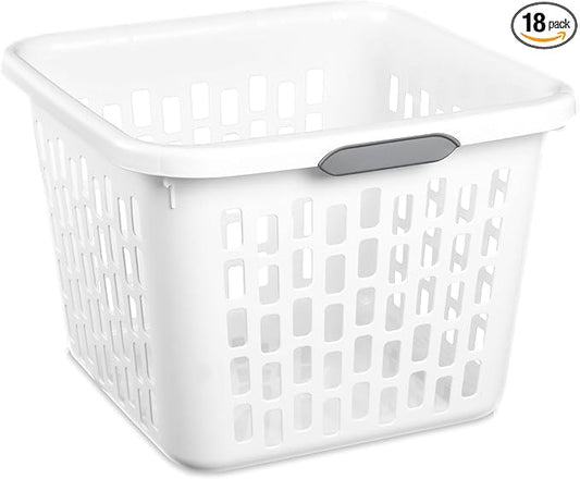 Sterilite Square Laundry Basket, Plastic Clothes Hamper, 18 Pack | 1.5 Bushel Capacity, White, Large Bin with Comfort Grip Handles and Reinforced Rim