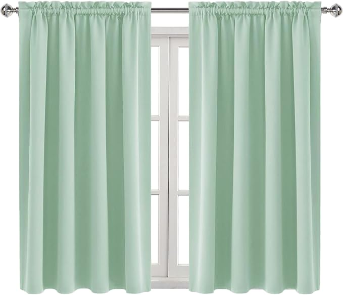 DWCN Blackout Curtains for Bedroom Living Room 52 x 54 Inch Long 2 Panels | Room Darkening, Thermal Insulated, Light Blocking, Rod Pocket Drapes, Noise Reducing Window Treatments, Light Green