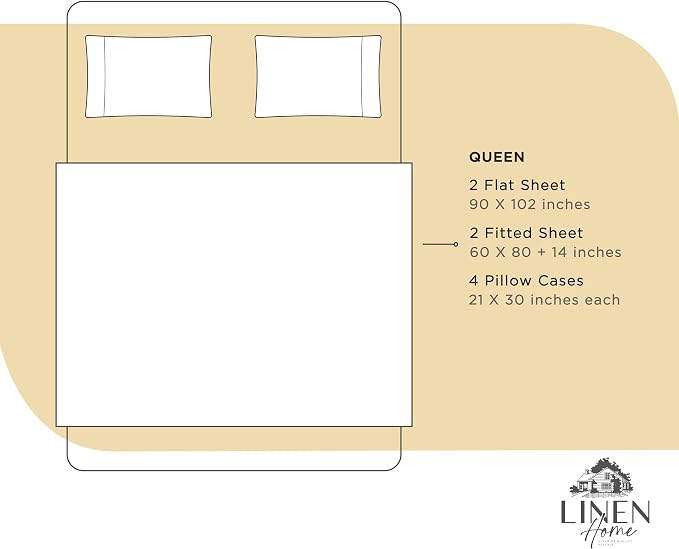 Linen Home 2-Pack Queen Sheet Set, 100% Cotton Percale Bedding, 8-Piece Value Bundle, Deep Pocket Cooling Bed Sheets for Hot Sleepers, Breathable & Crisp Hotel Quality, Long-Staple Cotton, Ivory