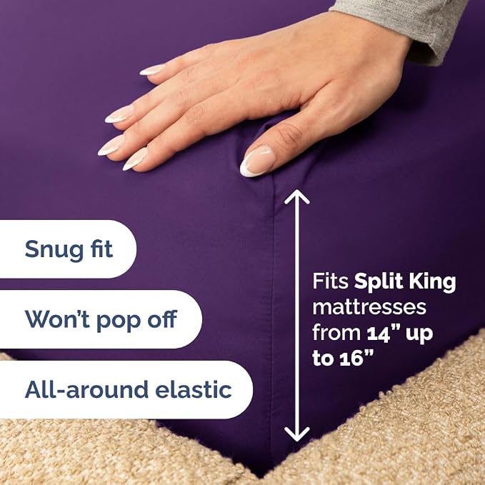 Flex Top Split Head King 4 Piece Sheet Set - Ultra-Soft & Cooling - Purple | Cooling Bed Sheets Set, Hotel Luxury Bedding for Women & Men with Deep Pockets, Wrinkle Free & Fade Resistant, Oeko-Tex