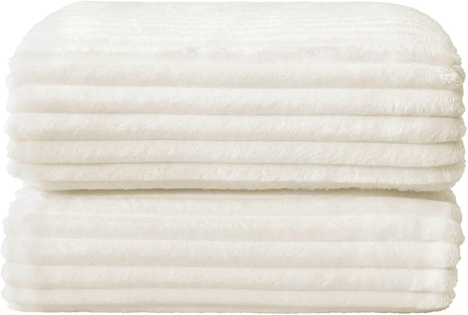 BEDELITE 3D Ribbed Jacquard Cream King Size Blankets for Bed, 108x90 Inch | Soft Warm Decorative Fluffy Blanket, Cozy Fuzzy Lightweight Plush Fleece Throw Blankets for Bed, Room Decor, Gift for Women