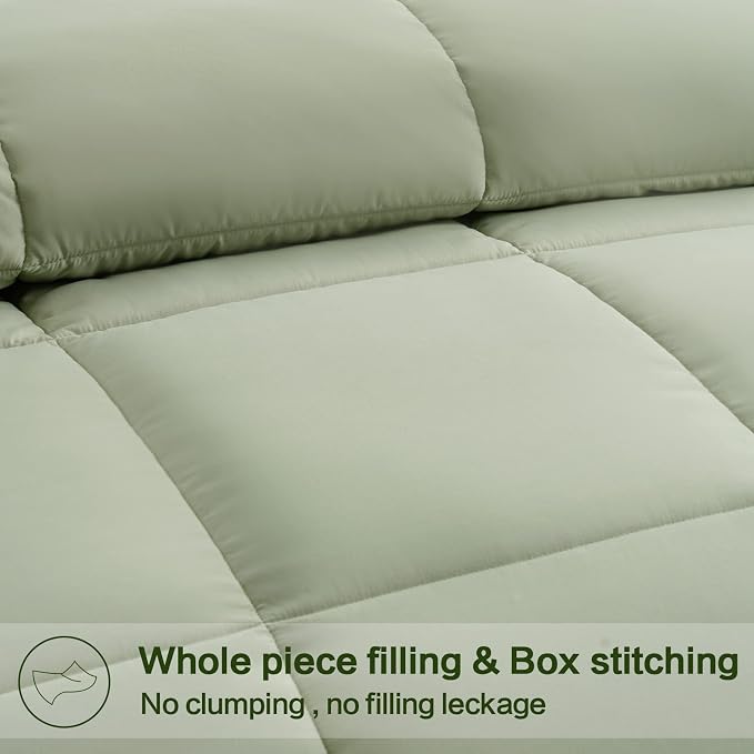 EASELAND Twin XL Down Alternative Comforter, Sage Green, 68x92 Inches | College Dorm Quilted Duvet Insert, Soft Lightweight Bedding with Corner Tabs, Breathable Machine Washable Dorm Essentials
