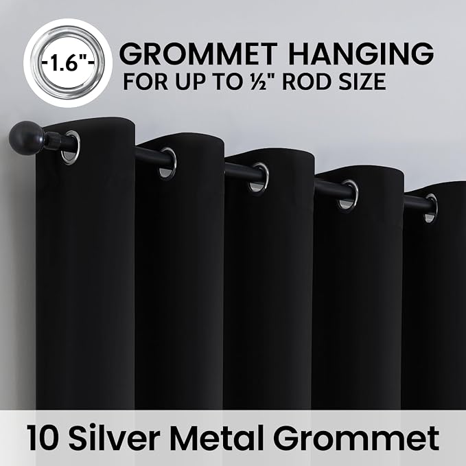 SimpleHome Black 100% Blackout Curtains Room Darkening Living Room 84 Inch | Curtains for Bedroom,Thermal Insulated Grommet Window Drapes,Curtains for Living Room with Black Back,62 x 84 Inch,2 Panels