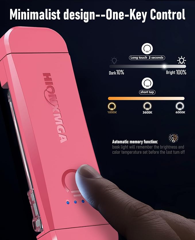 HIONXMGA 2-Pack,Rechargeable Book Lights for Reading in Bed,Pink+Purple | 3 Amber Colors,Stepless Dimming,Eye-Caring Mode,Up to 100H Runtime,USB Charging,Women Book Lovers,Christmas,Book Accessories