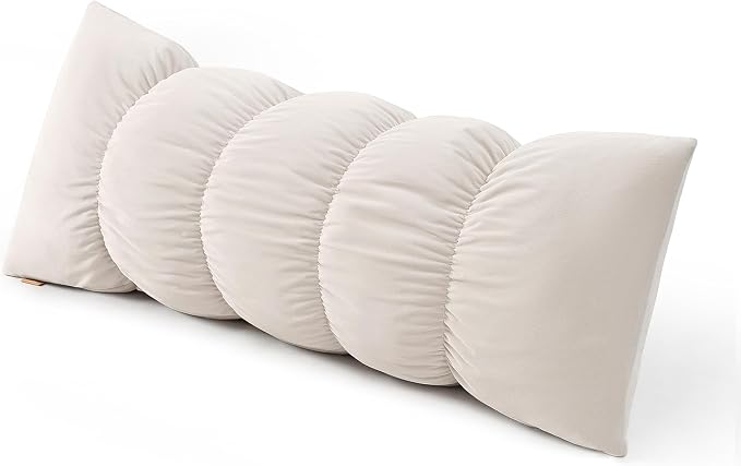 Pat. Pend. Long Bed Pillow for Side Sleepers, 39 Inch, Misty White | Body pillow for adults with a removable, washable soft velvet cover; segmented long pillow for comfortable side sleeping.