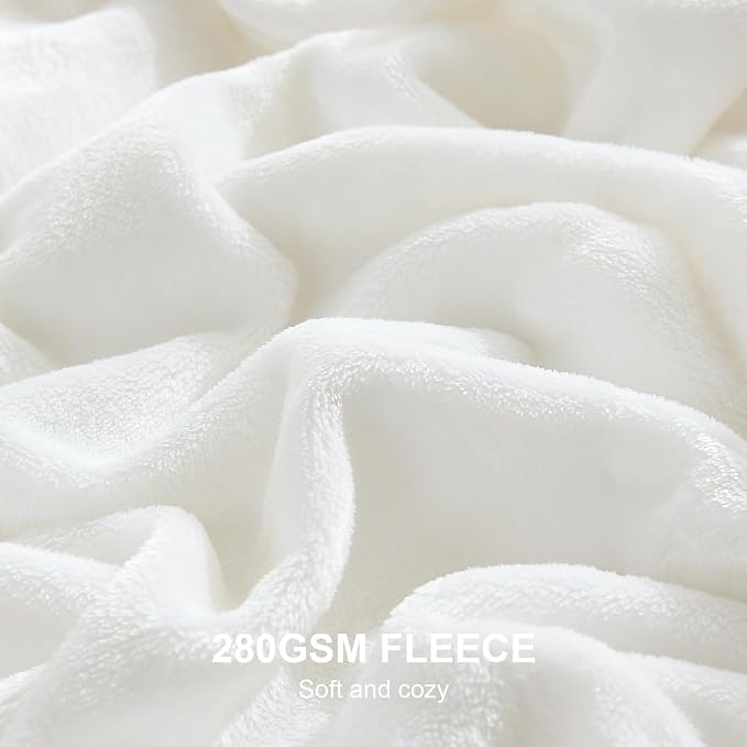 Hansleep Queen White Fleece Blanket, Soft Flannel Bed Blanket | Fuzzy Cozy Blanket 90x90 Inches, Multi-use for Bed, Sofa, Couch, Travel, Camping, All Season Warm Lightweight Cover