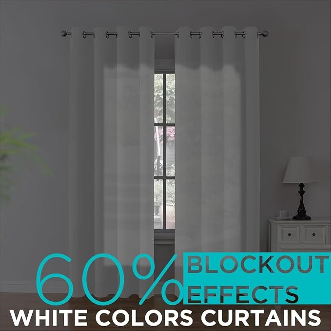 Joydeco Curtains 90 Inches Long 2 Panels Set, Thermal Insulated Long Curtains& Drapes 2 Burg, Room Darkening Drapes for Bedroom Living Room Window (Pure White, W52 x L90 Inch)