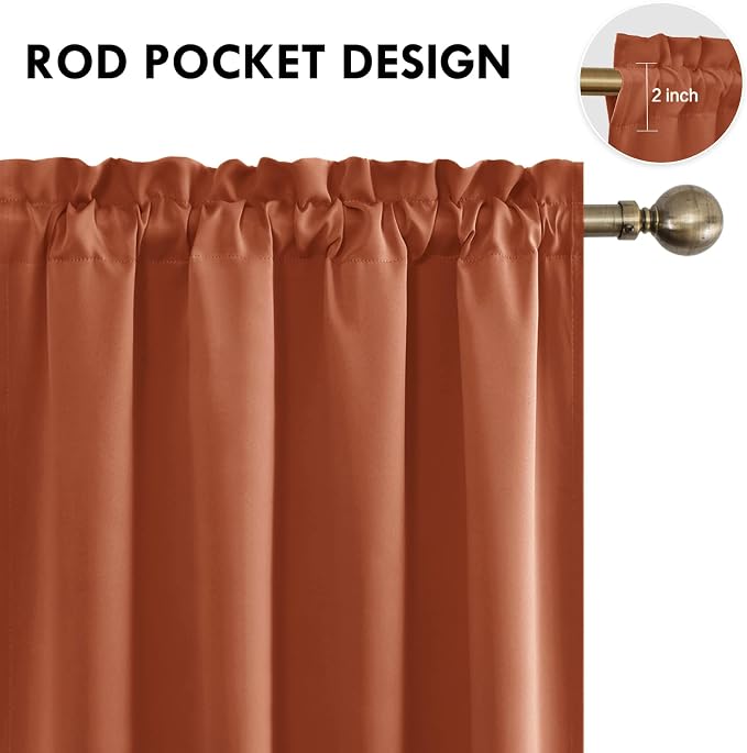 DWCN Blackout Curtains for Bedroom Living Room 52 x 45 Inch Long 2 Panels | Room Darkening, Thermal Insulated, Light Blocking, Rod Pocket Drapes, Noise Reducing Window Treatments, Burnt Orange
