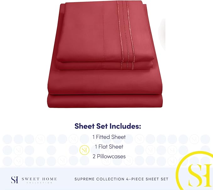 King Size Sheets - Breathable Luxury Bed Sheets with Full Elastic & Secure Corner Straps Built In - 1800 Supreme Collection Extra Soft Deep Pocket Bedding Set, Sheet Set, King, Burgundy