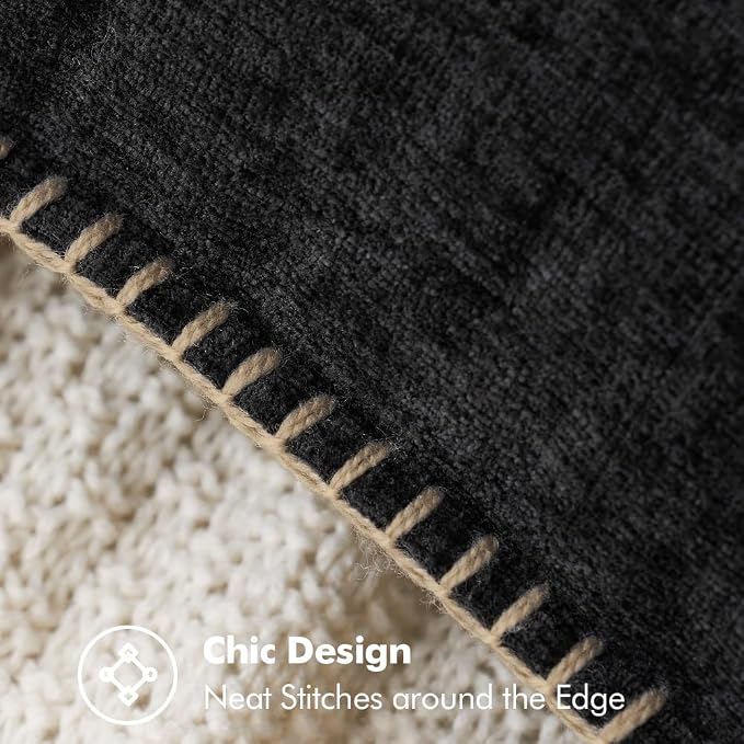 MIULEE Decorative Couch Throw Pillow Covers 20x20 Inch Black 2 Pack | Halloween Farmhouse Pillow Covers with Stitched Edge, Soft Chenille Cushion Cases, for Sofa Bed Living Room Home Decor