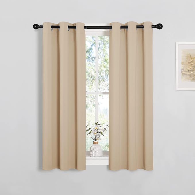 NICETOWN Biscotti Beige Blackout Curtains for Living Room 29" x 45" 2 PCs | Thermal Insulated Grommet Draperies Drapes for Kitchen Bedroom Dinging Room Window, Light Blocking Noise Reducing Home Decor