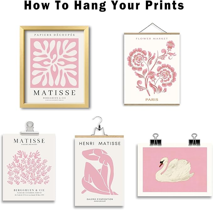 16 PCS Pink Wall Art Decor, Matisse Gallery Wall Prints for Bedroom, Light Pink Posters for Room Aesthetic, Collage Kit Pictures for Living Room, Teen Girls Dorm Home Artwork