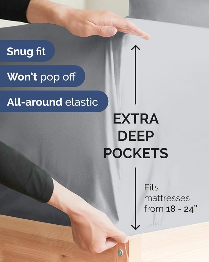 2 Pack Extra Deep Queen Fitted Sheets with Deep Pockets - Heathered Grey | Hotel Luxury Bottom Fitted Sheets Only, Soft, Fade & Wrinkle Free, Breathable & Comfy, All Around Elastic Fitted Sheets