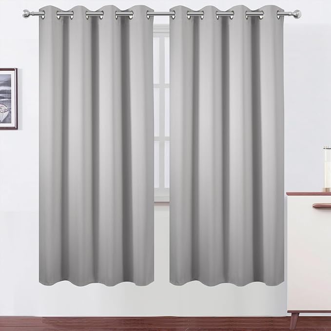 Blackout Curtains 66 x 72 Inch Long Light Grey Curtains Set of 2 Panels Room Darkening Curtains for Bedroom and Living Room