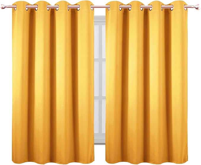 Blackout Curtains 66 x 54 Inch Long Yellow Curtains Set of 2 Panels Room Darkening Curtains for Bedroom and Living Room