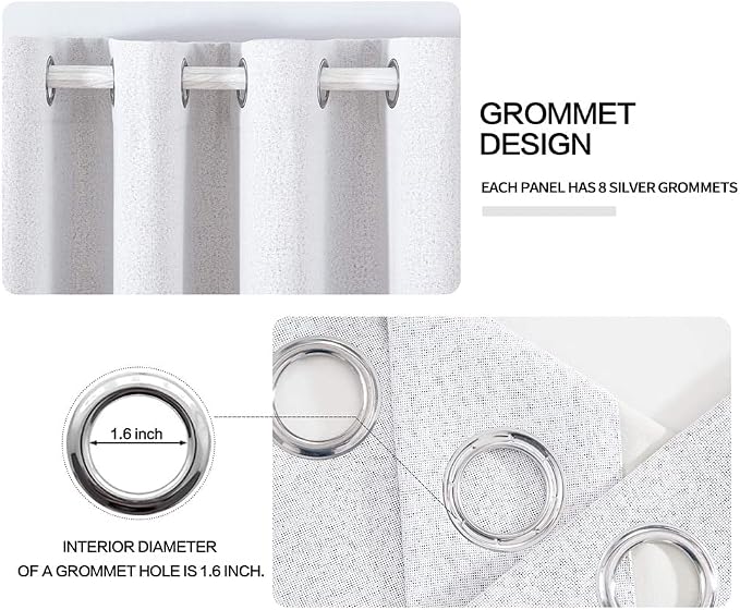 MIULEE 100% Blackout Linen Curtains for Bedroom 52x54 Inches Grayish White | Room Darkening, Light Blocking, Thermal Insulated, Grommet Top, Linen Textured, Window Curtains for Living Room, 2 Panels