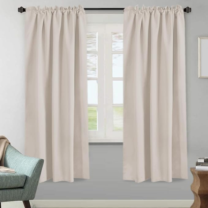 H.VERSAILTEX Blackout Curtains Thermal Insulated Window Treatment Panels Room Darkening Blackout Drapes for Living Room Back Tab/Rod Pocket Bedroom Draperies (2 Panels, Natural, 52 x 72 Inch)