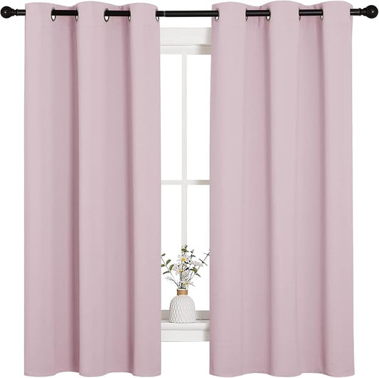 NICETOWN Baby Pink Blackout Curtains for Nursery 42" w x 63" L 2 Panels | Nursery Essential Thermal Insulated Solid Grommet Top Blackout Curtains Drapes for Window, Room Darkening Privacy Decor