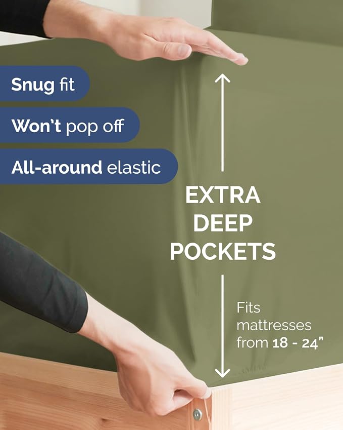 Extra Deep Flex Top Split Head King Fitted Sheet - Hotel Luxury Single Fitted Sheet Only - Easily Fits 18 inch to 24 inch Mattress - Ultra Soft, Wrinkle Free w/Extra Deep Pockets - Sage Green