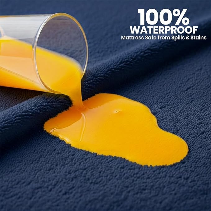 Waterproof Full Size Mattress Protector fits Upto 15" deep Mattresses | Utopia Bedding 200 GSM Soft & Breathable Mattress Cover, Dirt-Proof, Noiseless, Machine Washable Fitted Sheet Style, Navy