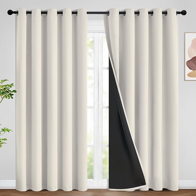 SimpleHome Cream 100% Blackout Curtains Room Darkening Living Room 84 Inch | Curtains for Bedroom,Thermal Insulated Grommet Window Drapes,Curtains for Living Room with Black Back,62 x 84 Inch,2 Panels