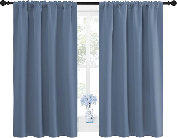 NICETOWN Blackout Curtains for Bedroom, Blackout Curtain Panels, Window Treatment Energy Saving Thermal Insulated Solid Rod Pocket Blackout Drapes/Draperies (Stone Blue, 1 Pair, 42 by 45-inch)