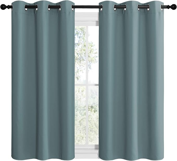 NICETOWN Greyish Blue Blackout Curtains for Guest Room 42" x 48" 2 Panels | Modern Noise Reducing Thermal Insulated Privacy Room Darkening Drape Panels for Bedroom Boy's Door Small Short Window Decor