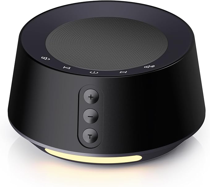 White Noise Machine with Night Light – 20 Soothing Sounds, 10 Color Lights, 5 Timer Settings & Memory Function, Portable Sleep Sound Machine for Baby Nursery, Kids & Adults, Black