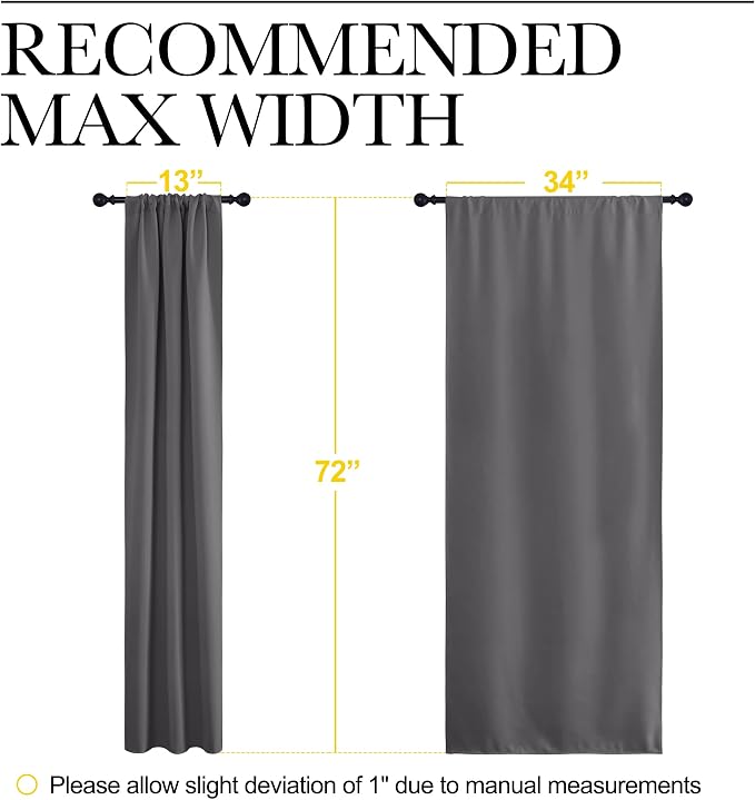 NICETOWN Grey Blackout Curtains for Bedroom 34" Wide x 72" Long 2 Panels | Home Decoration Thermal Insulated Rod Pocket Blinds Drapes for Living Room Small Windows, Light Blocking Room Darkening Decor