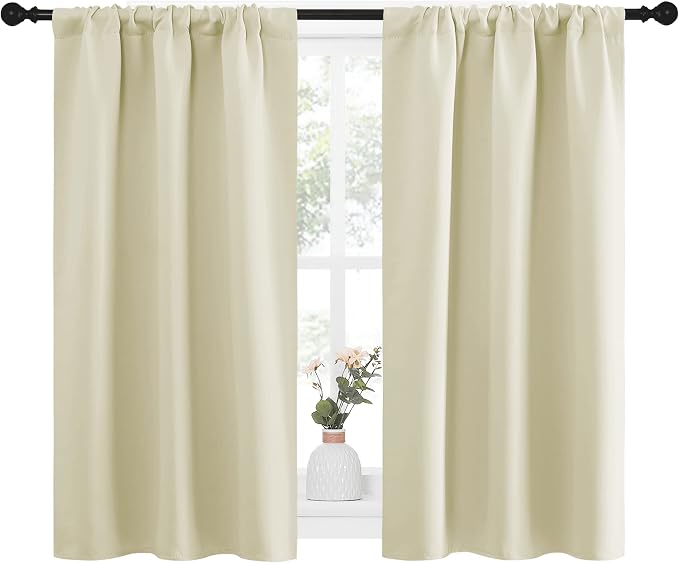 NICETOWN Kitchen Curtains, Short Blackout Curtains & Drapes, Small Window Draperies for Dining Room, Cupboard (Beige, 34 in x 45 in (W x L), Set of 2)