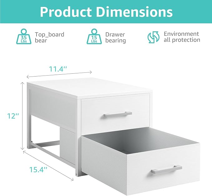 BOLUO Stackable Storage Drawers Narrow Closet Organizers and Storage Fabric White 2 Drawer Dresser for Bedroom 2 Packs Modern
