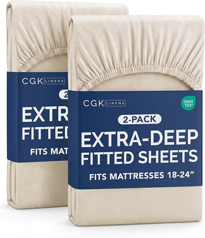 2 Pack Extra Deep Twin XL Fitted Sheets with Extra Deep Pockets - Wheat | Hotel Luxury Bottom Fitted Sheets Only, Soft, Fade & Wrinkle Free, Breathable & Comfy, All Around Elastic Fitted Sheets